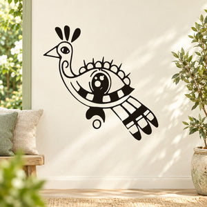 Black abstract peacock eye wall decal with stylized bird outline