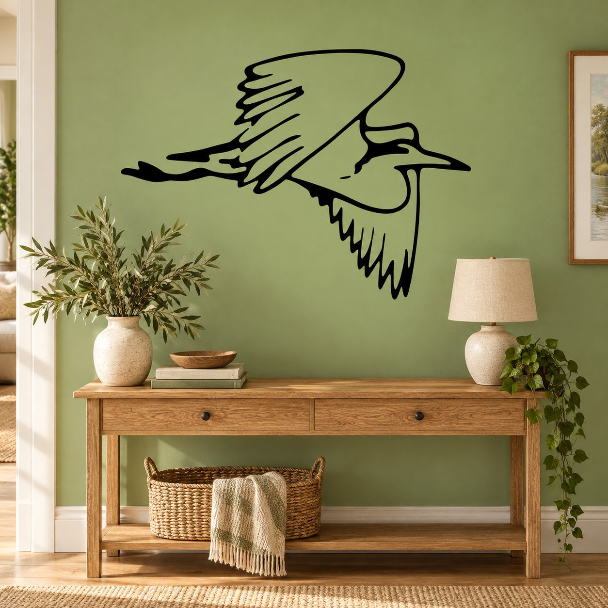 Stork wall decal with hovering bird silhouette