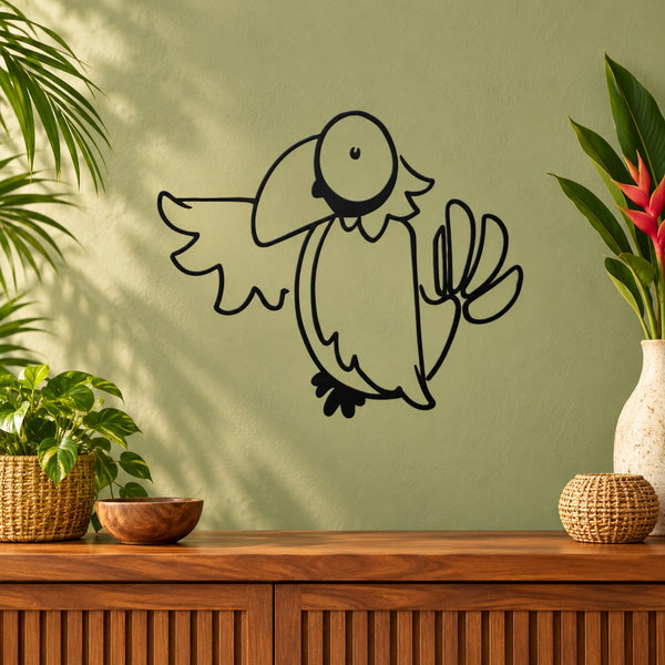 Cartoon surprised toucan wall decal with outlined bird, big eye, and open beak