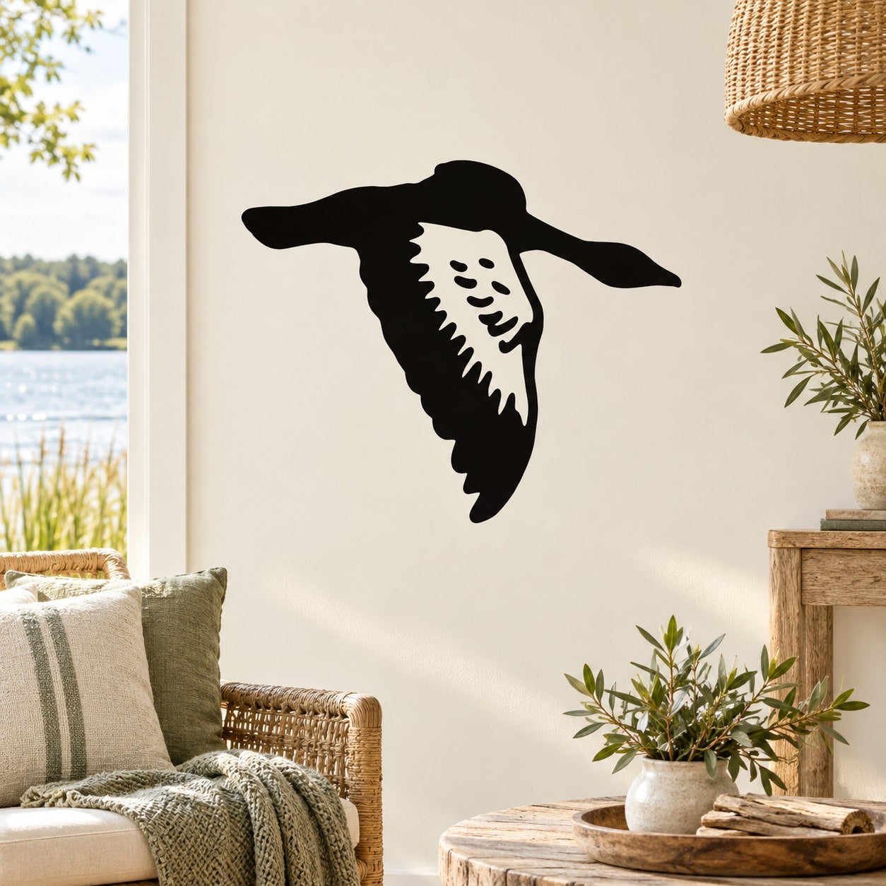 Black duck vinyl wall decal with open beak silhouette