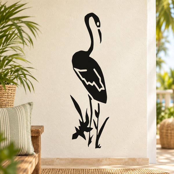 Flamingo and marsh silhouette wall decal, black bird with reed details
