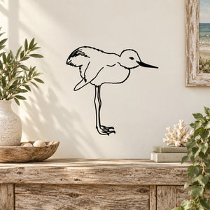 Balancing shore bird chick wall decal, black line art