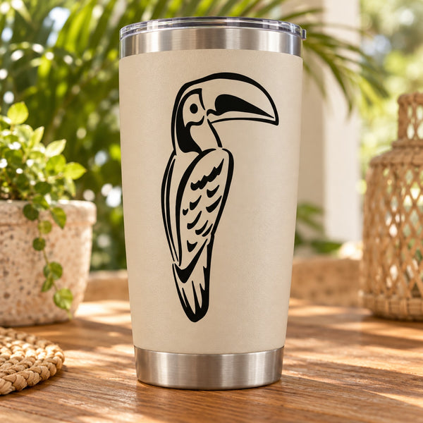 Insulated tumbler with black toucan decal