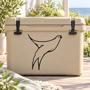 White cooler with black swallow decal sticker
