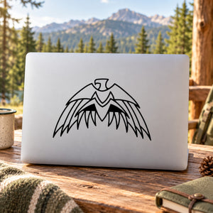 Geometric eagle decal, black geometric eagle graphic on white rectangle