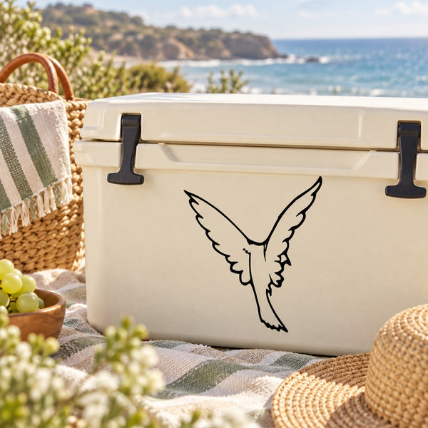 Black open dove wings decal on white cooler