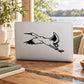 Black flying bird silhouette decal on white laptop skin