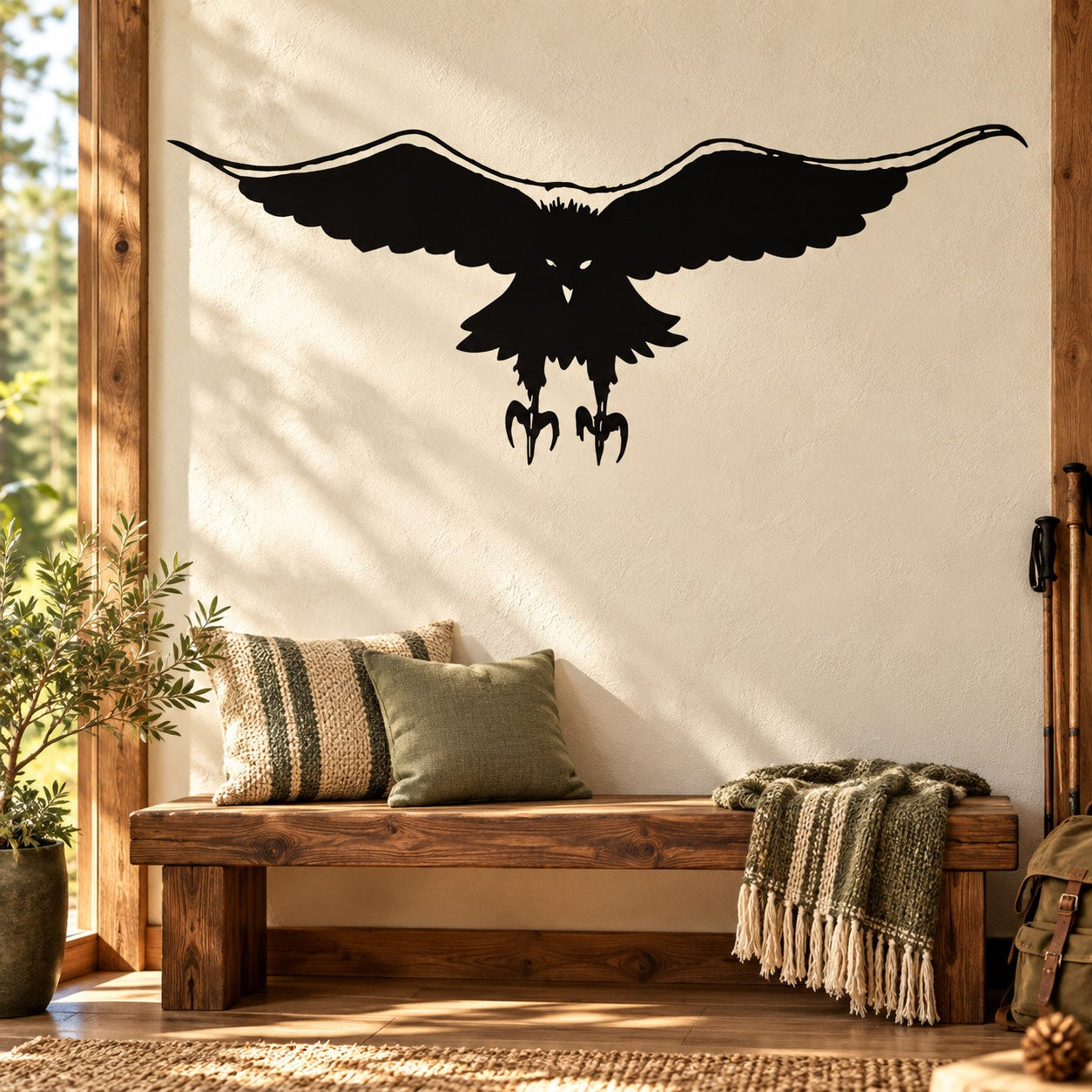 Hawk wall decal with black silhouette, wings spread