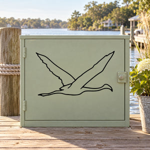 Stork striding bird line-art decal with peaceful flying design