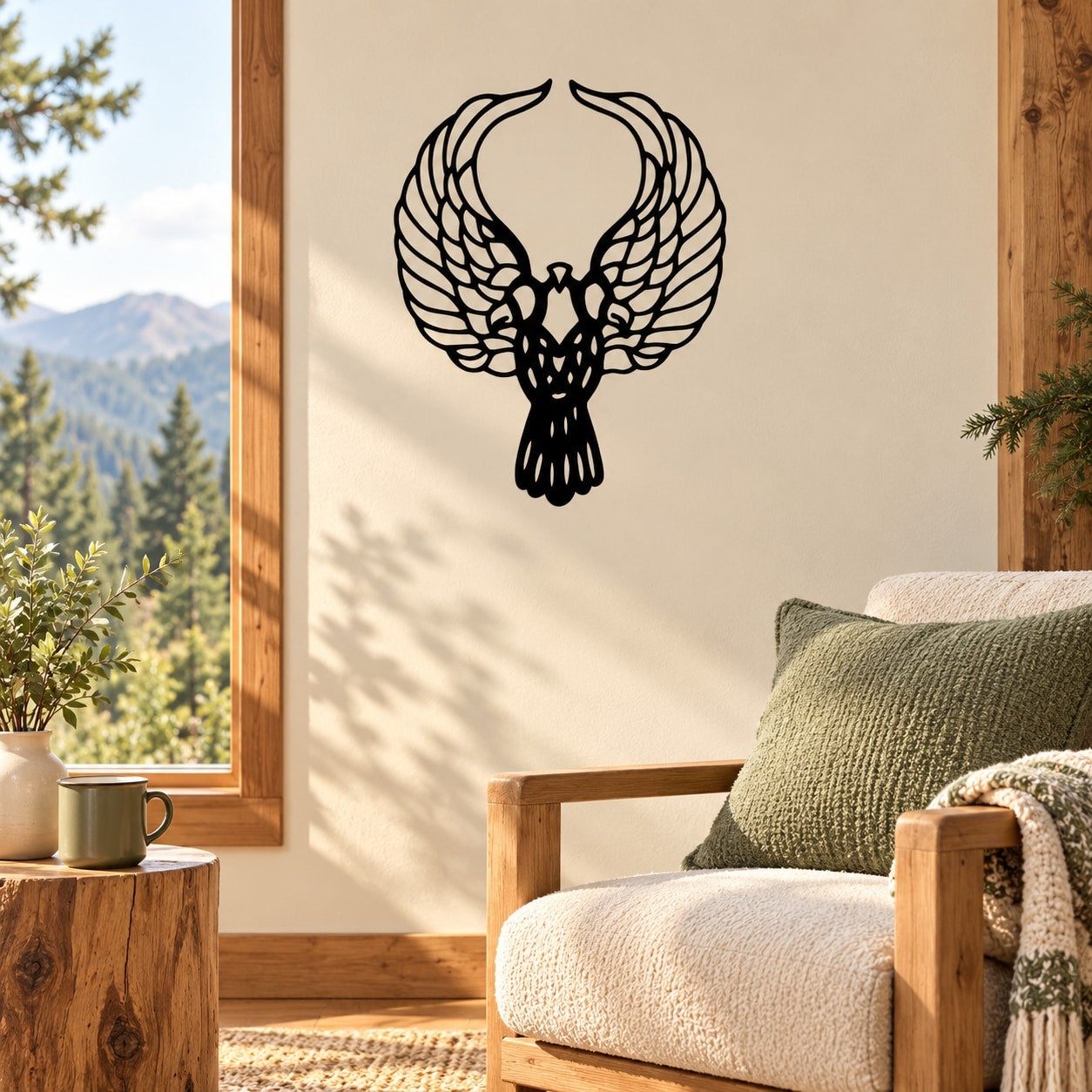 Black stylized eagle wings wall decal with raised bird emblem