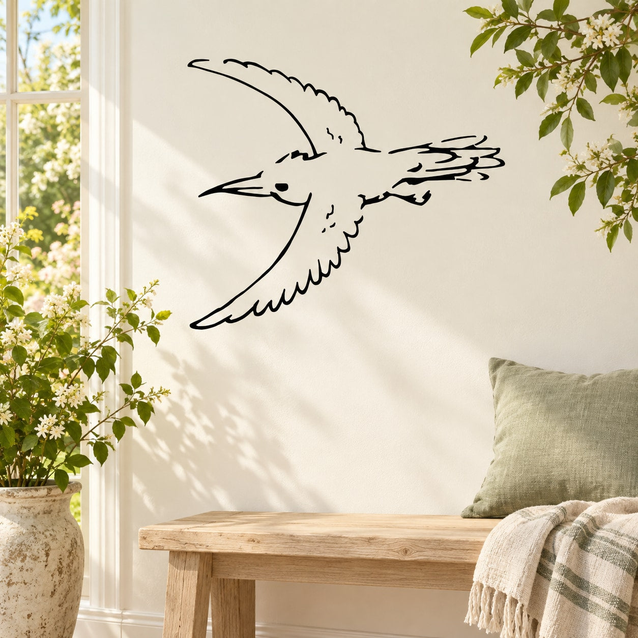Starling bird line-art wall decal