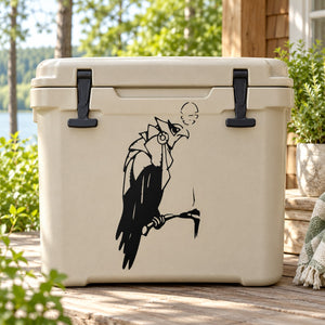 Black falcon silhouette decal perched on a branch