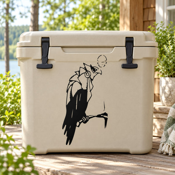 Black falcon silhouette decal perched on a branch