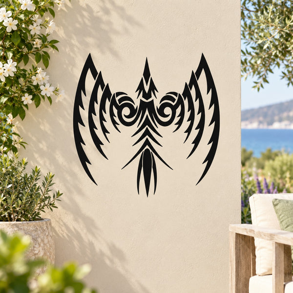 Black tribal wing spread eagle decal with symmetrical wings and central beak detail