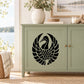 Black radial-feather bird wall decal with circular spread-wing design
