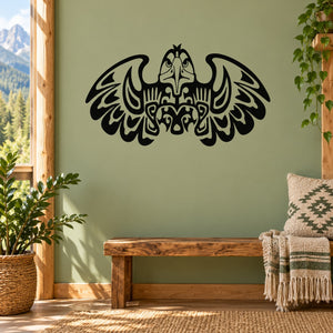 Aztec eagle totem wall decal with bold black bird graphic