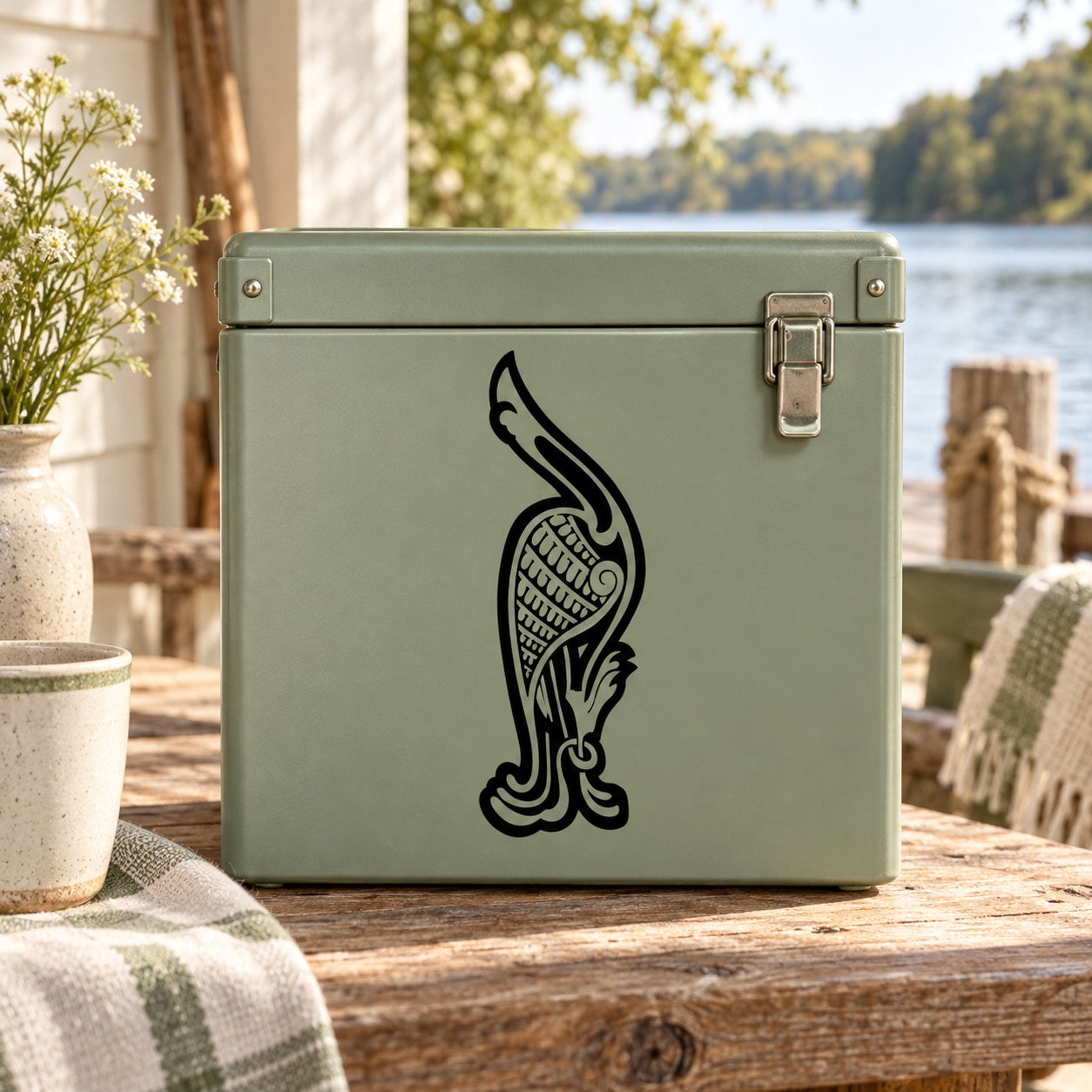 Black Celtic whooping crane decal with stylized bird outline