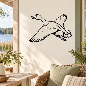 Vinyl duck wall decal, black line-art bird design on light wall