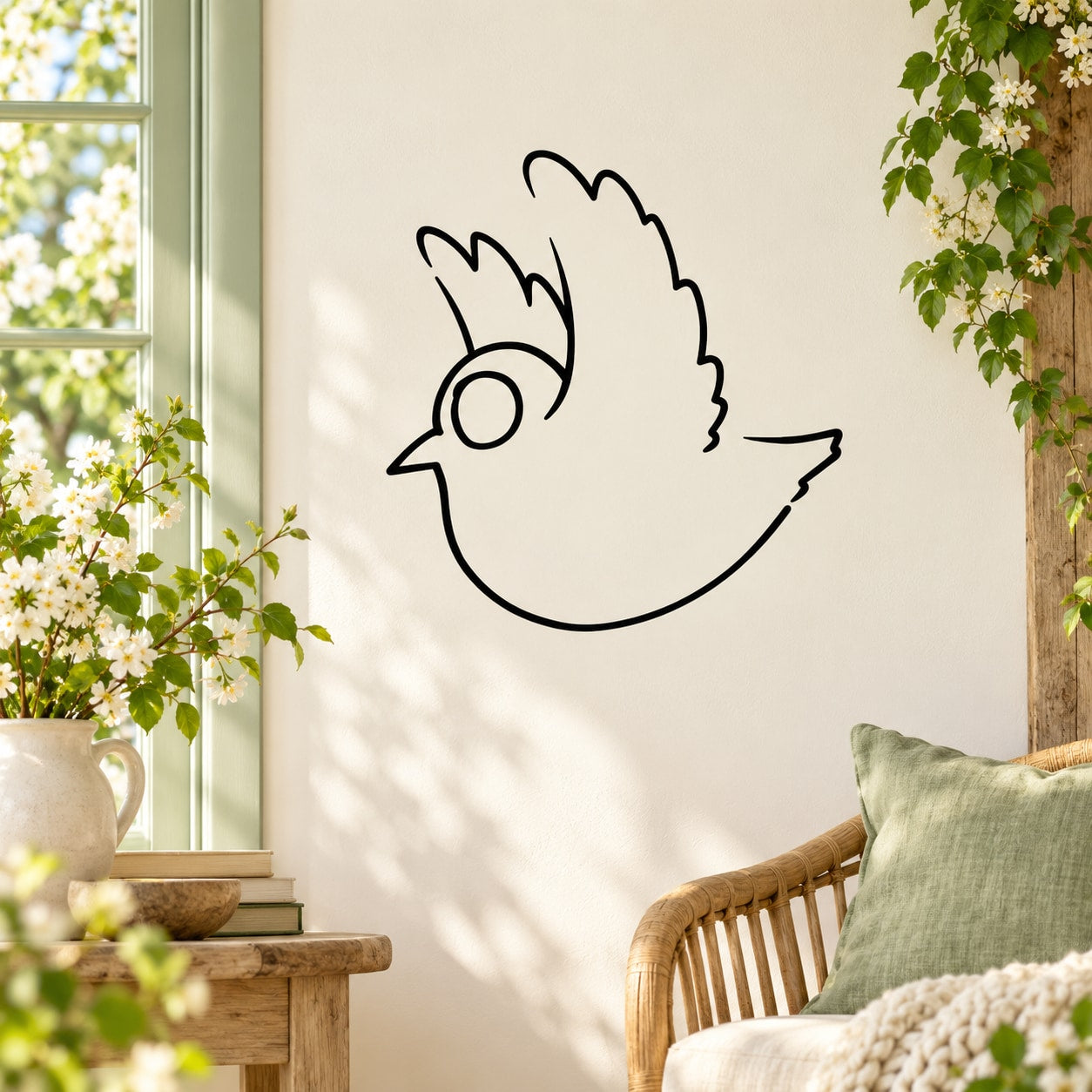 Outline flying bird wall decal with circular eye