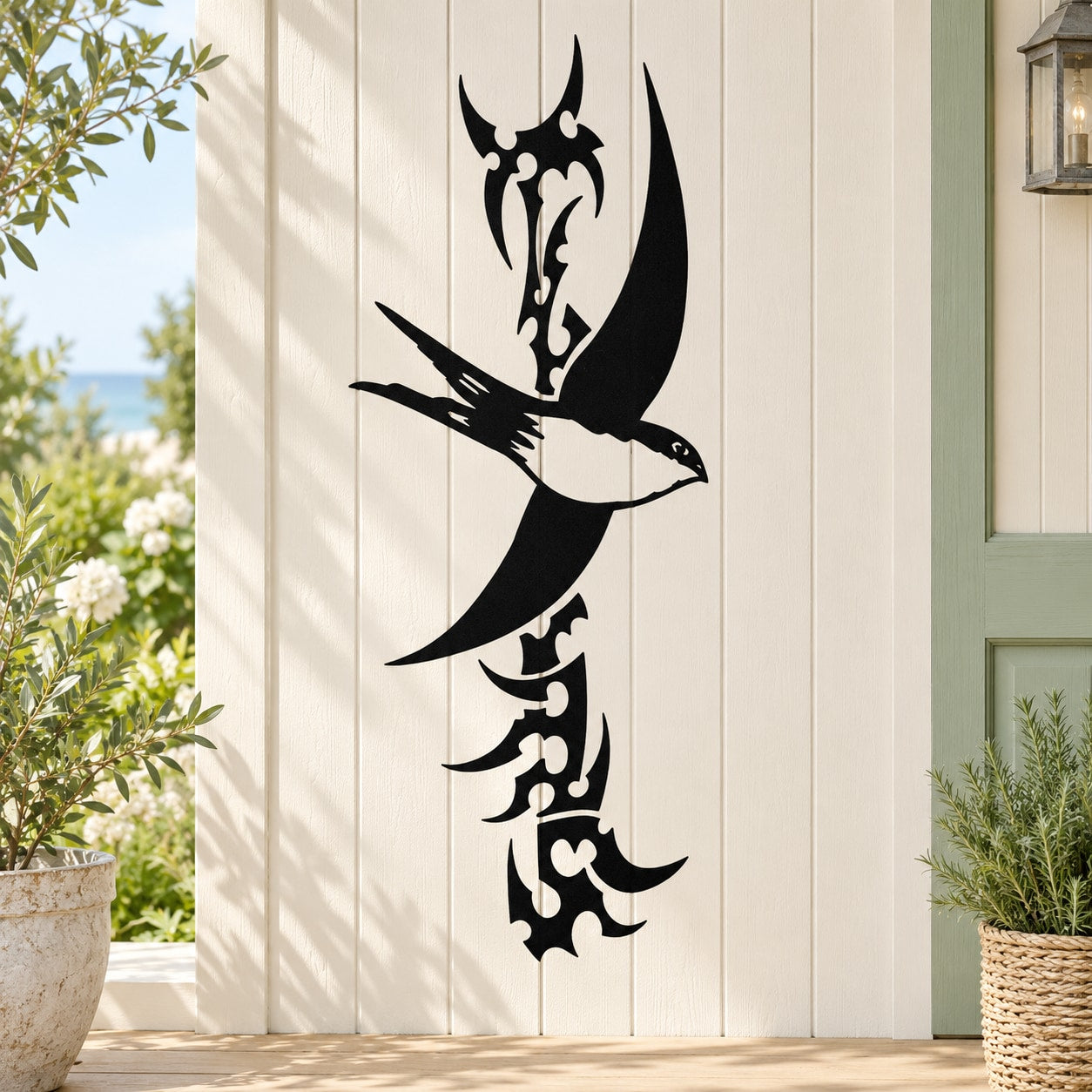 Black tribal swallow wall decal