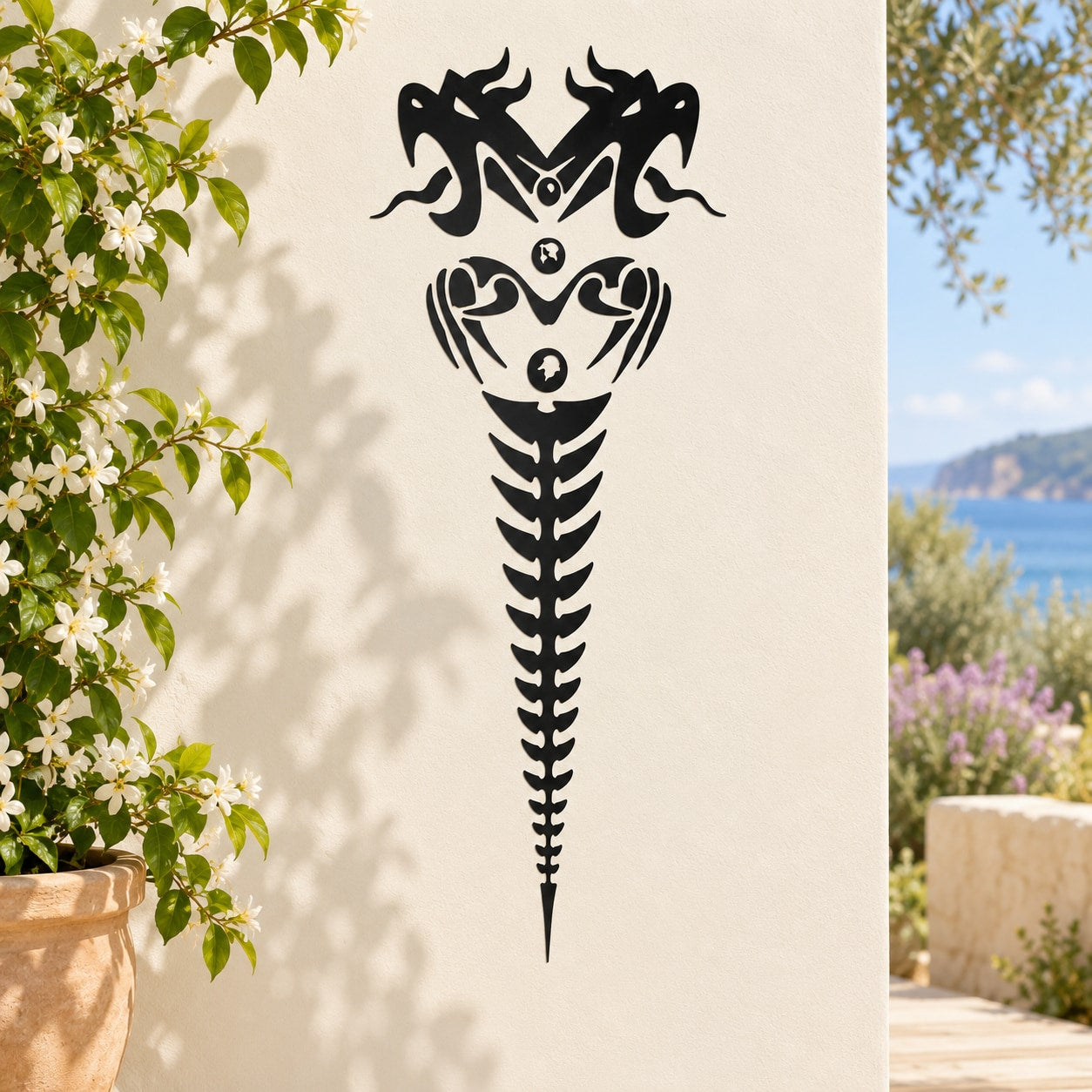 Black two-headed spinal dragon decal sticker