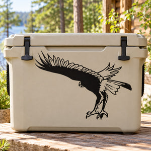 Black falcon catching decal on a light-colored cooler