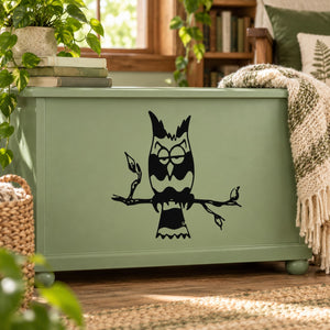 Black cartoon owl decal with glasses and bow tie