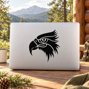 Black eagle head vinyl decal with detailed feathers and eye
