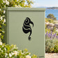 Black bird yin-yang decal sticker with circular symbols on a smooth surface