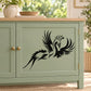 Flying peacock decal sticker with black bird silhouette on cabinet door