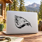 Spiky eagle head decal, black design on light background.