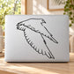 Flying falcon decal with black outline, shown on a light surface