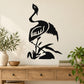 Black heron silhouette wall decal with tall grass and fish detail