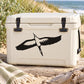 Bird flying decal with black silhouette on a white cooler panel