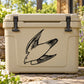 Black swooping falcon decal on beige cooler front