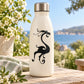 Black wispy dragon decal on cream bottle with metal screw-top lid