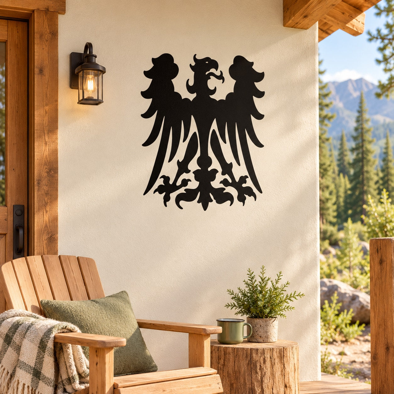 Eagle crest style decal: black three-headed eagle silhouette on light background