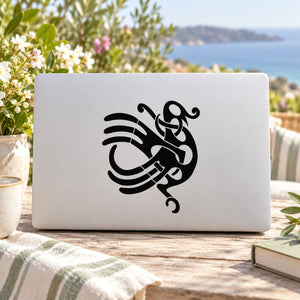 Black Celtic abstract bird decal on a rectangular white surface