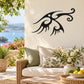 Stylized black bird decal with long tail and curled accents, Halloween wall decor