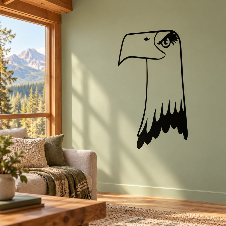 Eagle head wall decal with black outline and beak, simple graphic design