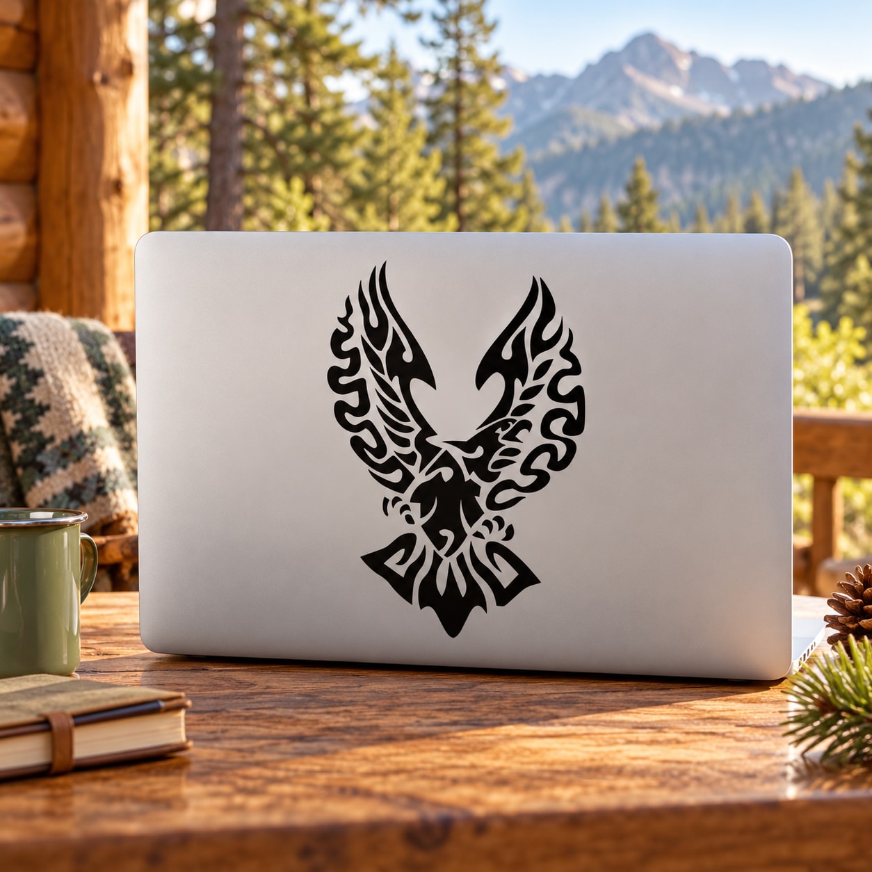 Flame-burst eagle decal with black wings and flame-burst center graphic