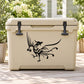 Black peacock decal on beige storage container