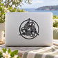 Circular crow bird decal with black line-art design inside a round border