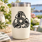 Black interlocking dragon emblem decal on white tumbler