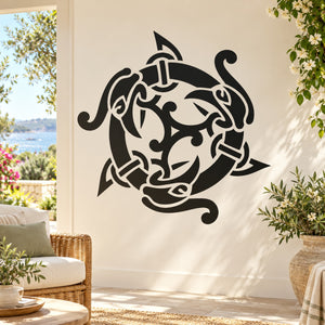 Interlocking rooster wall decal, black stylized rooster design