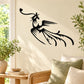 Black peacock bird silhouette wall decal with long fan feathers
