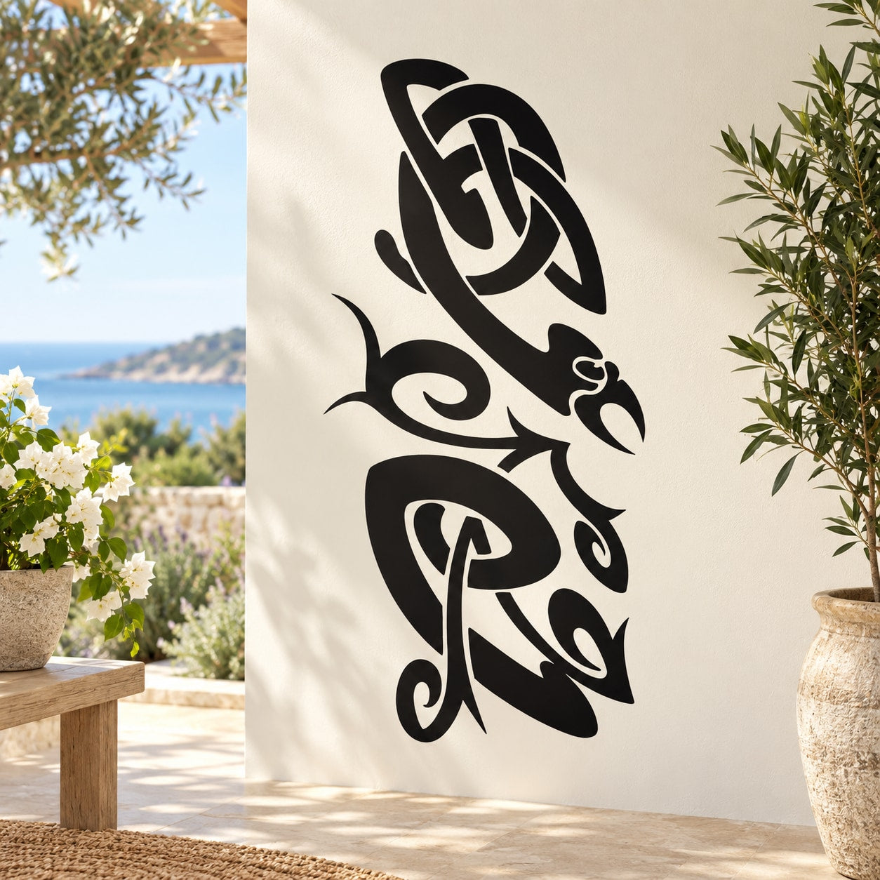 Viking tattoo bird decal sticker, black design on light background
