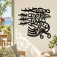 Black traditional tattoo-style rooster wall decal with ornate flame details