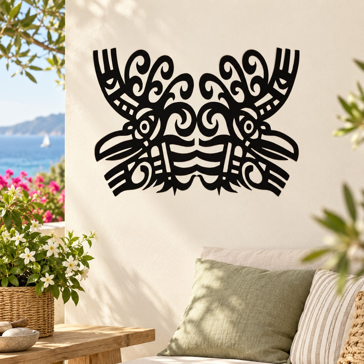 Rooster Samoan-style decal with black tribal face art design