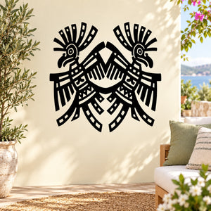 Black Aztec-style bird wall decal with geometric sunburst wings